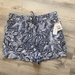 Land ‘N Sea NWT Shorts Navy Blue & White Tropical Print Size Medium Linen Blend